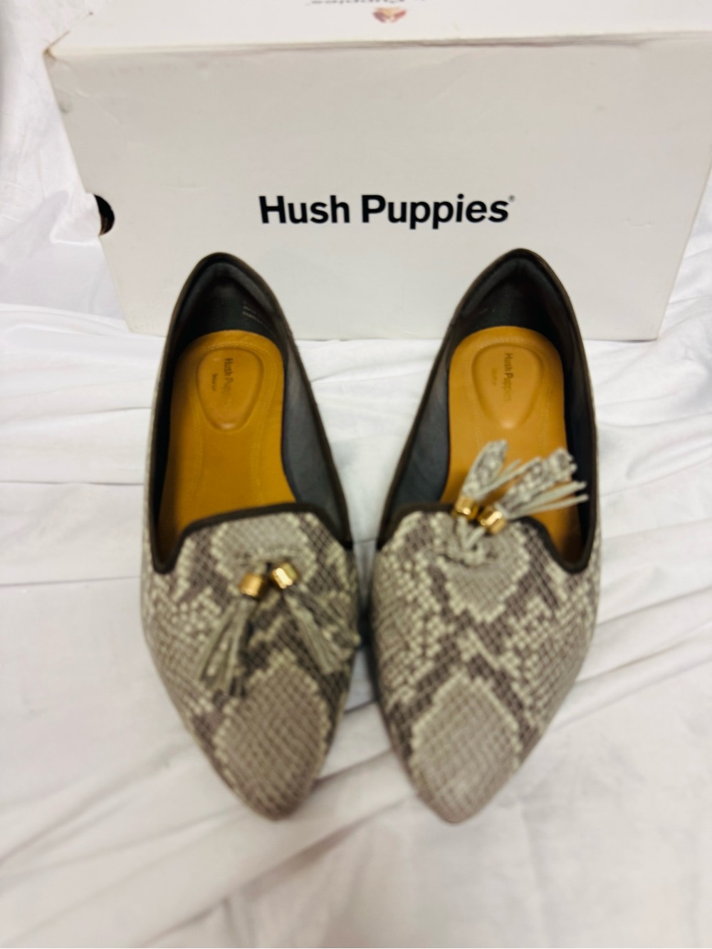 Hush Puppies Women's Taupe Snake-Print Tassel Loafers